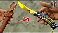 Rusted Drill Bit Forged into a 24K GOLD Plated BUTTERFLY KNIFE