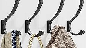 4 Pack Large Wall Hooks For Hanging Heavy Duty, Black Coat Hooks For Wall, Coat Hanger Hooks Wall Mounted, Wall Mounted Bag Hooks, Screw In Hooks, Metal Wall Hooks For Hanging Coats, Backpack, Purse