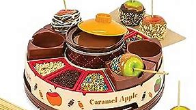 Nostalgia CCA5 Lazy Susan Chocolate & Caramel Apple Party with Heated Fondue Pot, 25 Sticks, Decorating and Toppings Trays