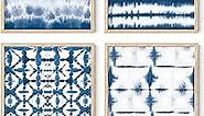 HAUS AND HUES Blue Abstract Wall Art - Set of 4 Blue Wall Art, Blue Posters for Room Aesthetic, Blue and White Wall Art, Navy Blue Wall Decor, Tie Die Blue Abstract Art Print (Framed Beige, 11x14)