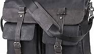 Leather Messenger Bag for Men, 17.3 Inch Vintage PU Leather Laptop Bag Briefcase Satchel, Large Messenger Bag Water Resistant Mens Work Bag (Black)