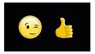Digital animation of thumbs up icon and winking face emoji against...
