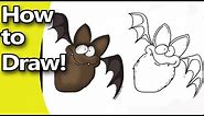 How to Draw a Cute Cartoon Bat for Halloween Step by Step with free coloring page!