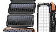 BLAVOR Solar Charger Power Bank, PD 18W Fast Charging 20000mAh Battery Pack with 4 Foldable Panels, Portable Solar Powered USB C Charger with Camping Flashlight Compass Carabiner for Cell Phone