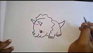 How to Draw a Cute Baby Dinosaur (Triceratops) Easy!!!