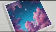 Pink Clouds in Night Sky / Easy acrylic painting for beginners / PaintingTutorial / Painting ASMR
