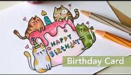 Cute cat birthday card | DIY birthday card ideas | Easy drawing