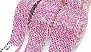 6 Rolls Self Adhesive Crystal Rhinestone Ribbon Diamond Bling Ribbons Wrap 6 Yards Mesh Glittering Sticker Roll for Arts Crafts Wedding Birthday DIY Event Car Phone Decoration (Pink)