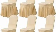 Dimatic Dining Room Chair Covers Set of 6, Stretch Parsons Slipcovers with Skirt Super Fit Spandex Chair Seat Protector Cover for Dining Room, Hotel, Ceremony (Champagne)