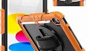 timecity for iPad 10th Generation Case, for iPad 10.9 Case 2022-2023: with Strong Protection, Screen Protector, 360° Rotating Stand, Hand Strap, Shoulder Strap, Pencil Holder - Orange
