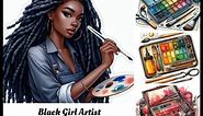 Black Girl Artist Clip Art Set