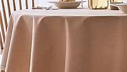 Linen Textured Round Tablecloth with Lace Trim - Waterproof Spill Proof Table Cover for Kitchen Dining Tabletop Decoration, Beige, Round - 62 inch