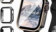 3 Pack Waterproof Case for Apple Watch Series 6 5 4 SE 44mm, Straight Edge Hard PC Cover with Tempered Glass Screen Protector, Protective Bumper for iWatch Case Black Gold/Black Silver/Black