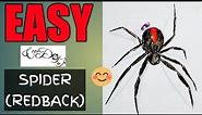 How To Draw A Black Widow Spider For Beginners | Draw A Redback Spider Easy Step By Step Tutorial