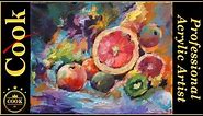 How to Paint a Grapefruit Still life in an Oil Painting Abstract Style in Acrylics