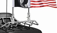 2 Pack Motorcycle Flag Pole Fold Down 90° with American Flag and Pow-mia Flag 6.7'' x 10.2'' Flag Pole Holder Bracket Fit for 1/2'' Tubular Luggage Rack Harley Touring Spring Honda Goldwing etc.