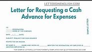 Letter For Requesting A Cash Advance For Expenses - Letter to Request for Cash Advance for Expenses