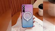 XIQI for Samsung Galaxy S22 Plus Case with 360° Rotatable Ring Stand Two-Color Clear Gradient Phone Case Compatible with MagSafe, Shockproof Protective Cover for Women Girls, Gradient Purple-Pink