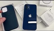 iPhone 12 in Blue with Baltic Blue leather Apple case