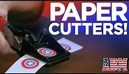 Paper cutters for making buttons from American Button Machines