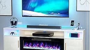 Electric Fireplace TV Stand-Led Entertainment Center-70 inch TV Stand with 36" Electric Fireplace-Living Room Tv Cabinet with Storage for TVs Up to 80"，Modern Media Console (White)