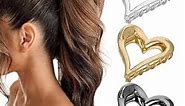 FRDTLUTHW Hair Claw Clips, Metal Hair Claws for High Ponytail, Heart-shaped Hair Clips for Women Thick Long Hair(Pack of 3, Gold,Silver,Black)