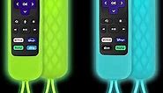 PINOWU [2 Pack] Silicone Remotes Cover Case Compatible with Hisense Roku TV Remote/Roku Voice Remote/Roku Simple Remote/Roku Premiere/Roku Express 4K+ 2021 (Green Glow + Turquoise Glow)