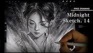 [Midnight Sketch] How to draw digital Art girl portrait like a charcoal drawing Procreate 14
