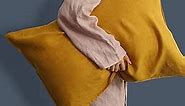 Linen Pillow Cases 100% French Natural Linen Pillowcase Set of 2-Stone Washed Moisture-Absorbing Linen Pillow Shams King Size(20''x40''),Yellow