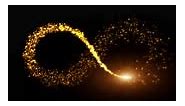 Seamless loop infinity symbol gold particle on black background.