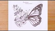 Creative Art || How to draw a combination of butterflies and flowers || Step by step Pencil Sketch