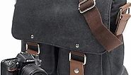 peacechaos Men's Canvas Camera Bag Leather DSLR SLR Camera Case Vintage Camera Messenger Bag Shoulder Bag Sling Bag (Dark Grey)