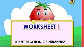 Kindergarten learning numbers worksheets - number 1