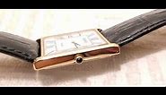 Vintage Seiko Solar Men's Tank Watch Gold Tone White Dial Black Roman Numerals Calf Strap