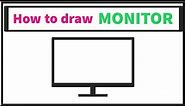 how to draw computer monitor step by step | computer parts drawing | lcd monitor drawing
