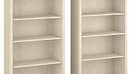 Bush Furniture Salinas 5 Shelf Bookcase - Set of 2 Large Open Bookcase with 5 Shelves in Antique White Sturdy Display Cabinet for Library, Bedroom, Living Room, Office Tall Accent Shelf