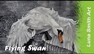 Stunning Swan painting | the sacred well of Urd in Asgard | Flying bird by Luna Smith Art