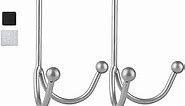 HFHOME 2Packs Over The Door Double Hanger Hooks, Metal Twin Hooks Organizer for Hanging Coats, Hats, Robes, Towels- Silver
