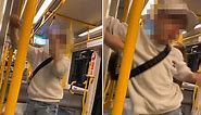 Disturbing moment young eshay punches a train door while swearing