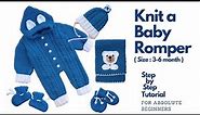 How to knit a Baby Romper with hood ( Size : 3 - 6 month )step by step tutorial | knitted baby dress