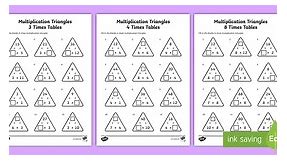 Multiplication Triangles 3, 4 and 8 Times Tables Worksheets