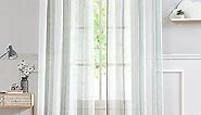 Central Park Sheer Sage Green and White Stripe Farmhouse Curtains Boucle Linen Window Curtain Panel Pairs Yarn Dyed Woven 54 Inches Long for Living Room Bedroom 2 Pack Rod Pocket Rustic Living Panels