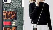 iPhone 11 Wallet Case, JLFCH iPhone 11 Crossbody Case Leopard Print with Zipper Credit Card Slot Holder Wrist Strap Lanyard Protective Women Girl Purse for iPhone 11 6.1 inch - Midnight Green