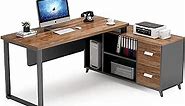 Tribesigns L-Shaped Computer Desk, 55 Inch Large Executive Office Desk with Drawers Business Furniture Workstation with 47 inch File Cabinet (Brown)