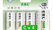 EBL Rechargeable C Batteries, 5000mAh Ni-MH High Capacity C Cell Battery New Retail Package, Pack of 4