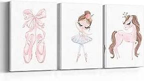 Ballerina Wall Art Canvas Pictures Ballet Poster Baby Girl Room Decor for Nursery Wall Art Pink Decorations for Bedroom (Ballet, 12x16inch x3)