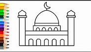 Cara menggambar Masjid yang bagus dan mudah digambar