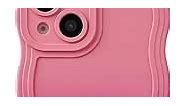 Caseative Gradient Solid Color Curly Wave Frame Soft Compatible with iPhone Case (Pink Red,iPhone 15 Plus)