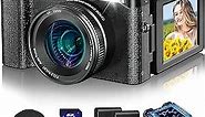 4K Digital Camera for Photography Autofocus, 48MP Vlogging Camera with SD Card Anti-Shake, 3'' 180° Flip Screen Compact Video Camera for Travel, 16X Zoom Digital Camera for Teens with Flash