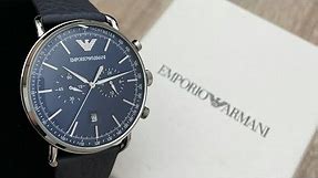 Emporio Armani Chronograph Blue Dial Leather Men’s Watch AR11105 (Unboxing) @UnboxWatches